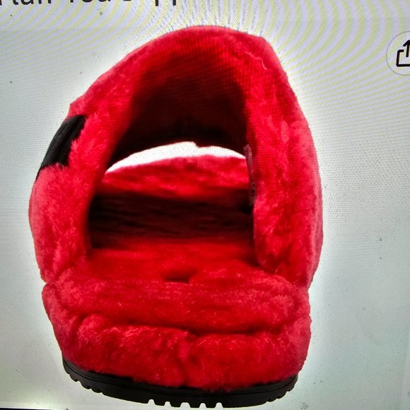 UGG Slides Samba Red Mens M FLUFF YOU Indoor Outdoor Slippers Sandals 12 USA 45 - Picture 7 of 14